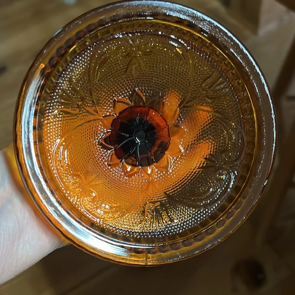 Vintage Tiara Amber Sandwich Glass 9